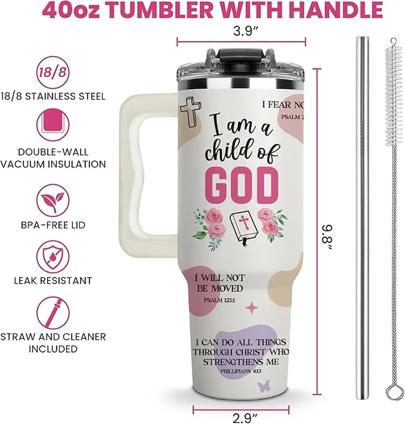 Inspirational 40 Oz Tumbler with Handle - Best Mom Ever - Perfect Christian Gift for Women