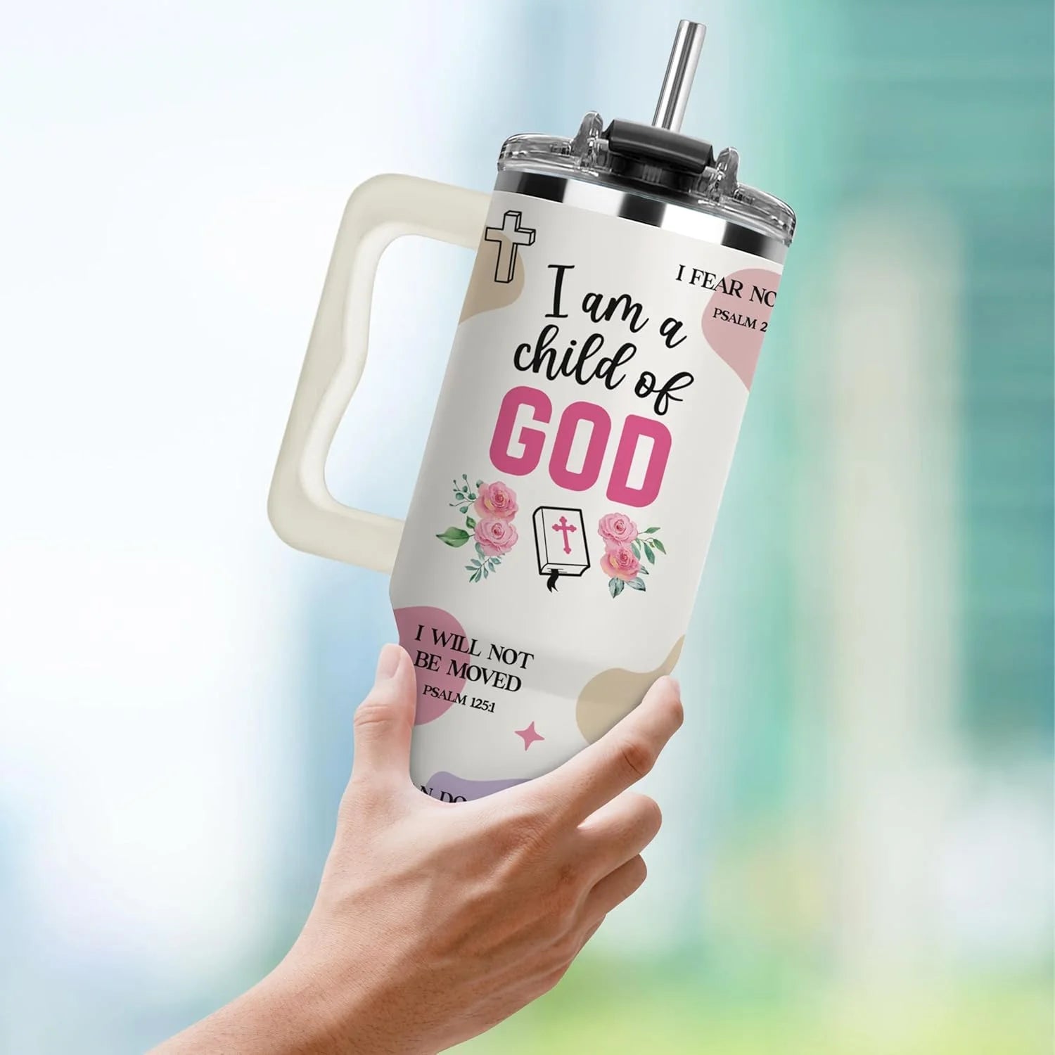 Inspirational 40 Oz Tumbler with Handle - Best Mom Ever - Perfect Christian Gift for Women